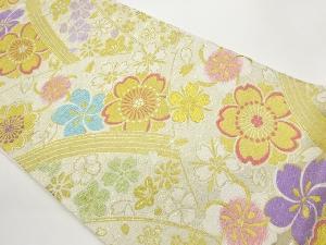 変わり曲線に桜尽くし模様織出し袋帯